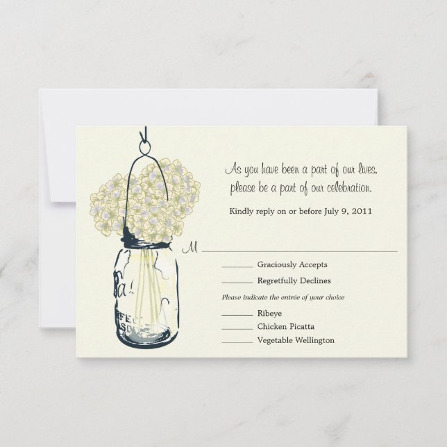 RSVP Card Mason Jar e Hydrangeas (Frente)