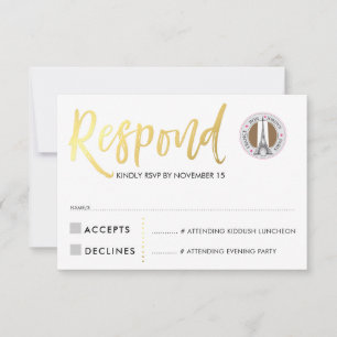 RSVP CARD - resposta do script gold corações cor-d