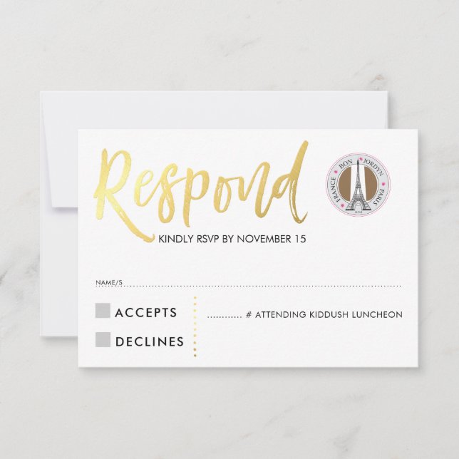 RSVP CARD - resposta do script gold corações cor-d (Frente)