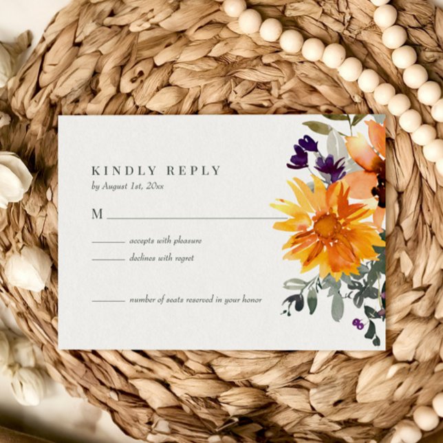 RSVP Card Rustic Sunflower Wildflower (Criador carregado)