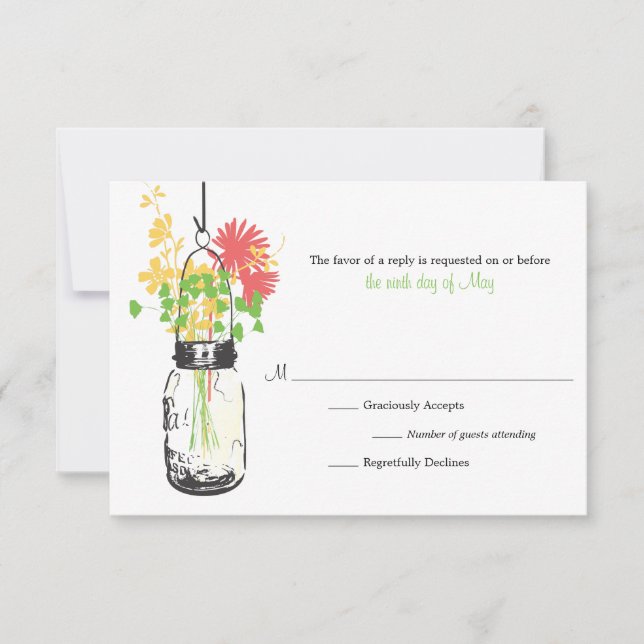 RSVP Card Wild Flowers & Mason Jar (Frente)