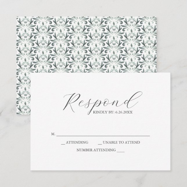 RSVP Cards Sage Green Patterno (Frente/Verso)
