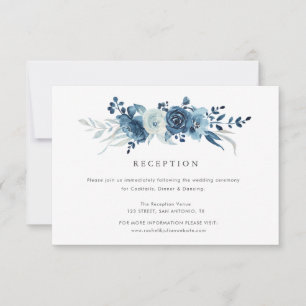 RSVP cartão azul-claro de recepção de casamento floral