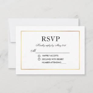 RSVP Cartão branco preto Wedding elegante moderno S de