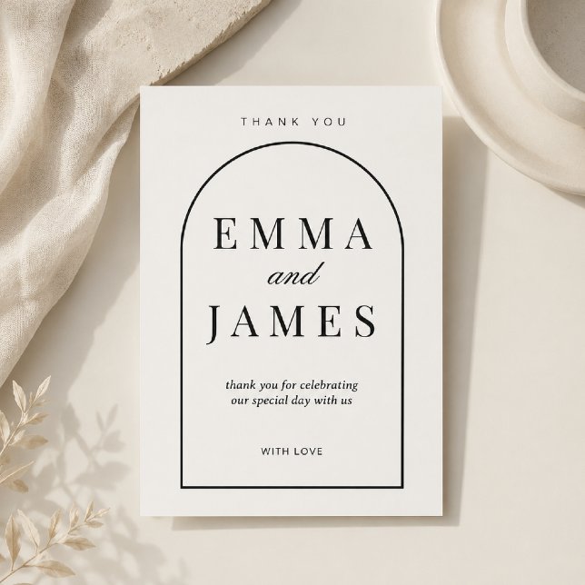 RSVP Cartão de Agradecimento de Casamento em Forma de A (Showcase timeless elegance with this luxury Arch Shape Minimal Wedding Thank You Card template.)