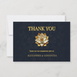RSVP Cartão de Agradecimento de Casamento Gold Lotus Az