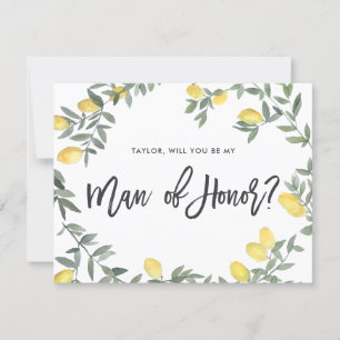 RSVP Cartão de Água-forte Boho Limão para Homem de Honr