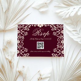 RSVP Cartão de Casamento Floral Vermelho QR