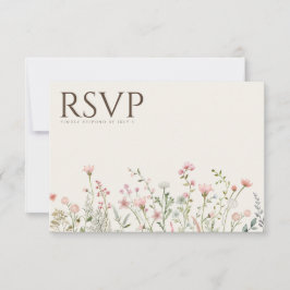 RSVP Cartão de Casamento Simples Boho Wildflower Beige