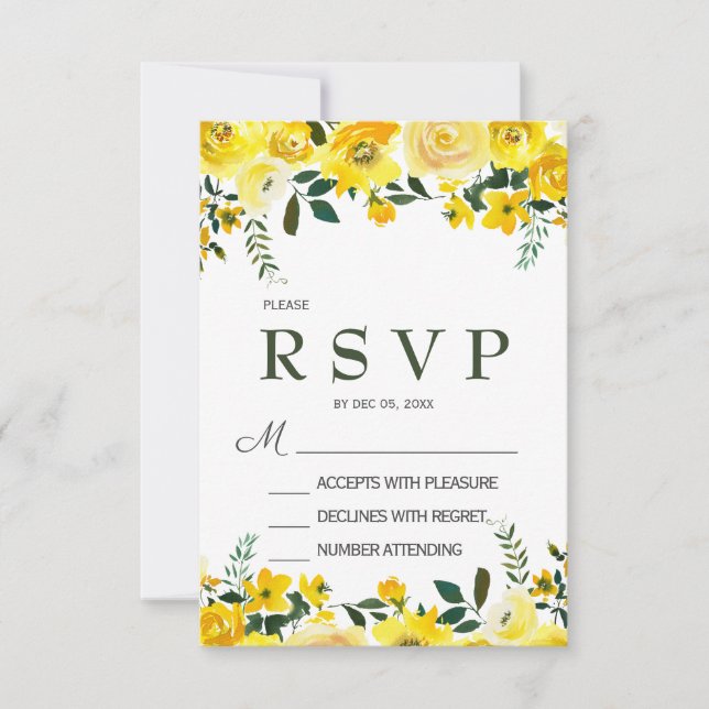 RSVP Cartão de confirmação de casamento elegante com ro (Frente)