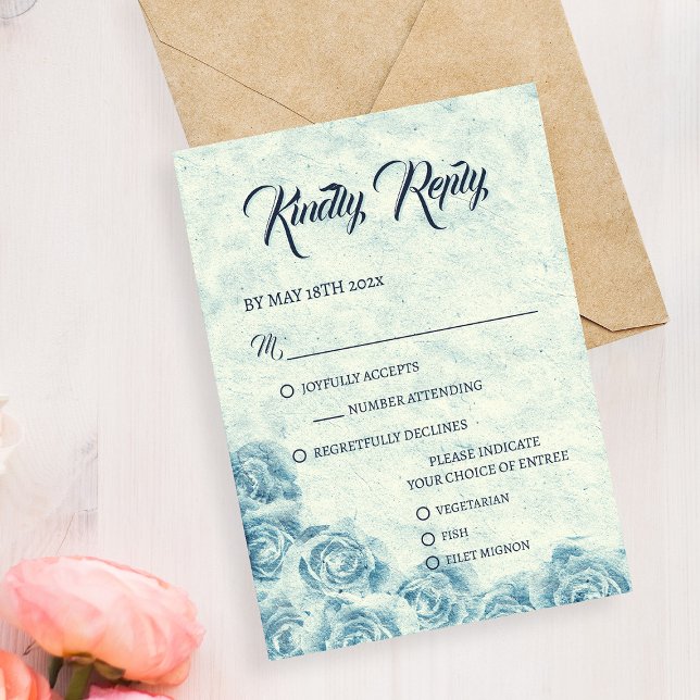 RSVP Cartão de Confirmação de Casamento Floral Azul Rom (Romantic Blue Floral Wedding RSVP Card)
