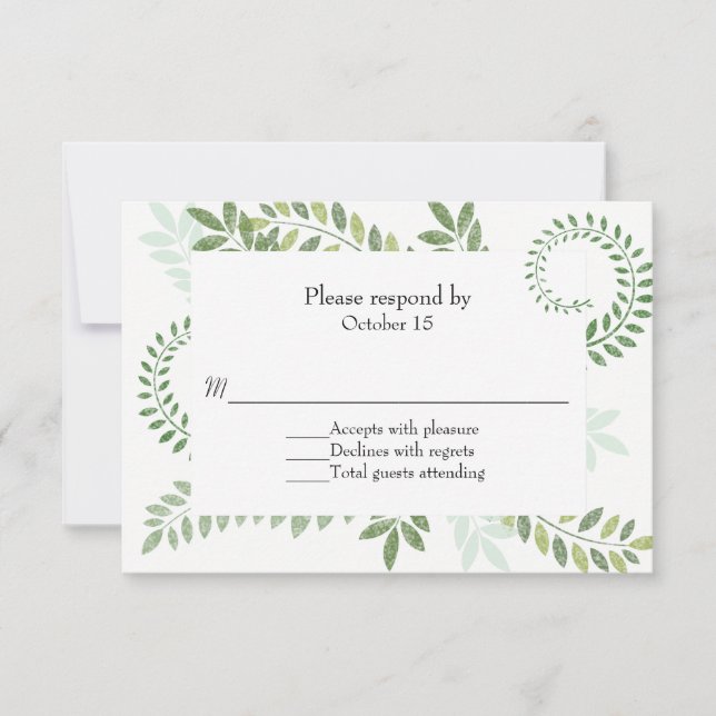 RSVP Cartão de Confirmação de Casamento Green Ferns (Frente)
