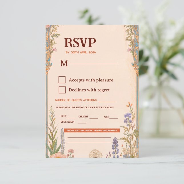 RSVP Cartão de Confirmação de Casamento Retro Chic (Em pé/Frente)