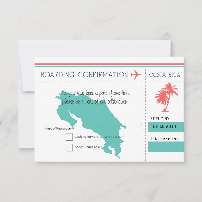RSVP Cartão de Confirmação de Passagem Aérea Costa Rica (Frente)