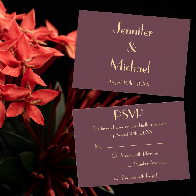 RSVP Cartão de Confirmação de Presença de Casamento Mod (Modern Burgundy Gold Wedding RSVP Invitation Card)
