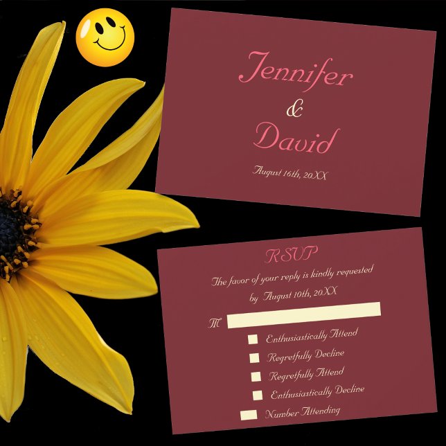 RSVP Cartão de Confirmação de Presença Engraçado Person (Funny Custom Wedding RSVP Invitation Card Marsala)