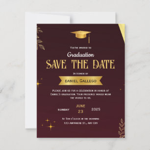 RSVP Cartão de Data de Conclusão de Curso em Ouro Verme