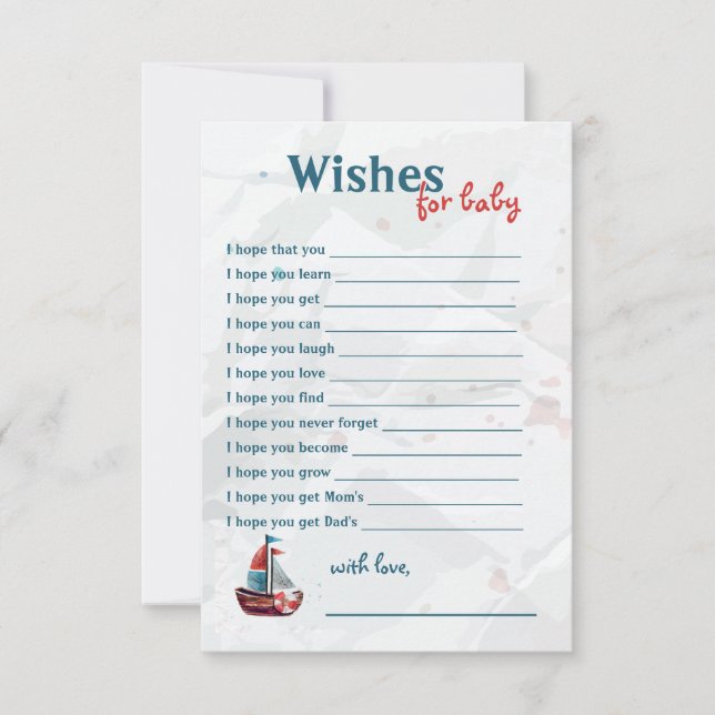 RSVP Cartão de Desejo de Bebê de Barco com Aquarela (Frente)