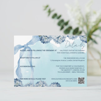 RSVP Cartão de Detalhes de Aquarela de Hortênsia Azul E