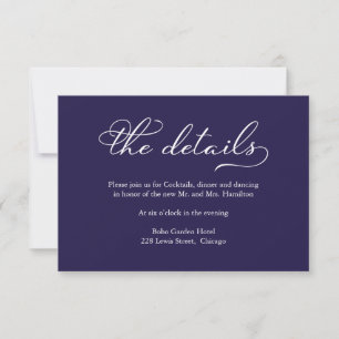 RSVP Cartão de Detalhes de Casamento Azul Naval e Branc