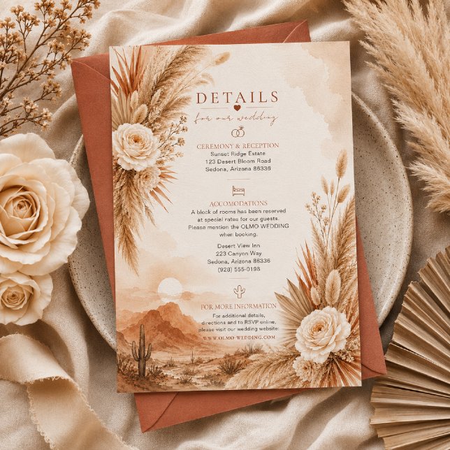 RSVP Cartão de Detalhes de Casamento Boho Desert Sunset (Criador carregado)