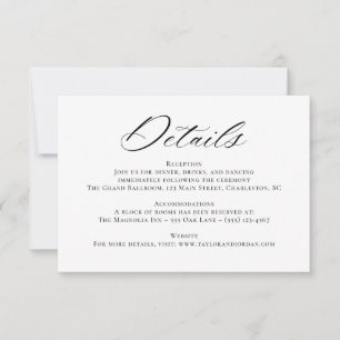 RSVP Cartão de Detalhes de Casamento de Caligrafia Chic