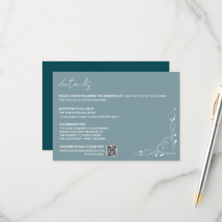 RSVP Cartão de Detalhes de Casamento Floral Azul Elegan