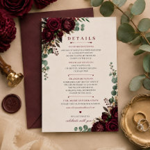 Cartão de Detalhes de Casamento Floral Borgonha Ma