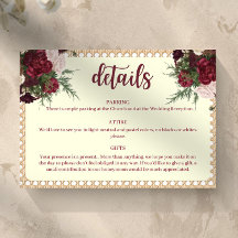 Cartão de Detalhes de Casamento Floral Borgonha Rú