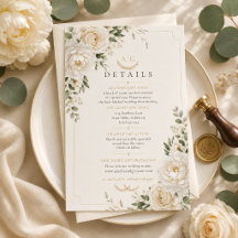 Cartão de Detalhes de Casamento Floral de Marfim A