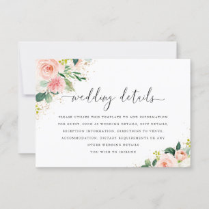 RSVP Cartão de Detalhes de Casamento Floral Rosa Dourad