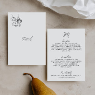 RSVP Cartão de Detalhes de Casamento Ilustrado Preto e 