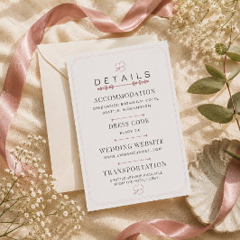 RSVP Cartão de Detalhes de Casamento Minimalista Rosa E