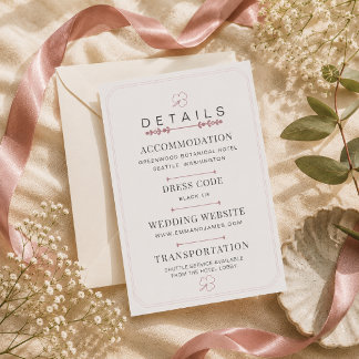 RSVP Cartão de Detalhes de Casamento Minimalista Rosa E