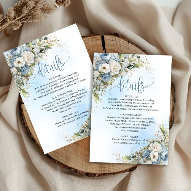 RSVP Cartão de detalhes de casamento sofisticado em azu (Sophisticated Dusty Blue Wedding details card)