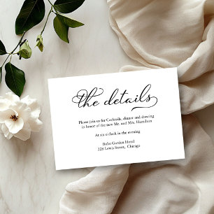 RSVP Cartão de Detalhes do Casamento com Letra Preta El