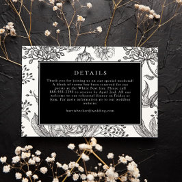 RSVP Cartão de Detalhes do Casamento Elegante Preto Flo