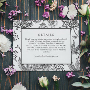 RSVP Cartão de Detalhes do Casamento Elegante Preto Flo