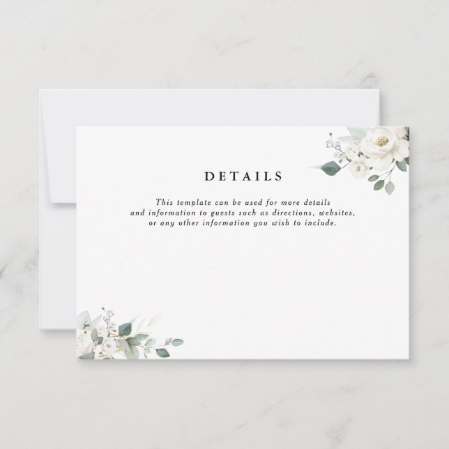 RSVP cartão de detalhes do casamento floral branco (Frente)