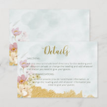 Cartão de Detalhes do Casamento Floral Dourado