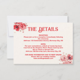 RSVP Cartão de detalhes do casamento floral vermelho ro