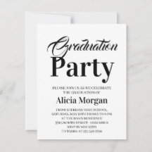 Cartão de Festa de Graduação Simples Preto e Branc