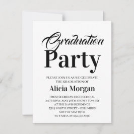 RSVP Cartão de Festa de Graduação Simples Preto e Branc