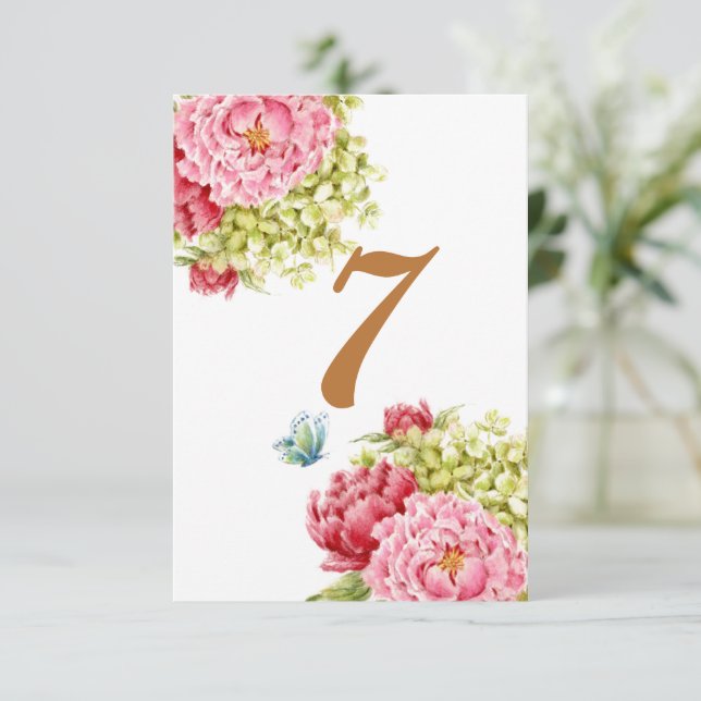RSVP Cartão de Mesa n.o 7 para peões e Hydrangea (Em pé/Frente)