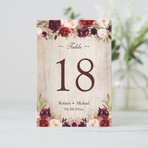RSVP Cartão de Número de Tabela Floral Russo Woodgrain 
