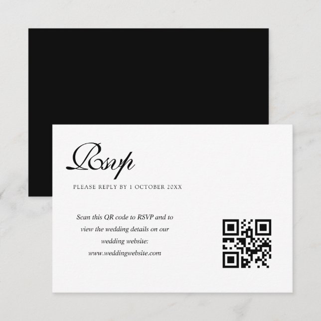 RSVP cartão de QR do código QR do casamento branco e pr (Frente/Verso)