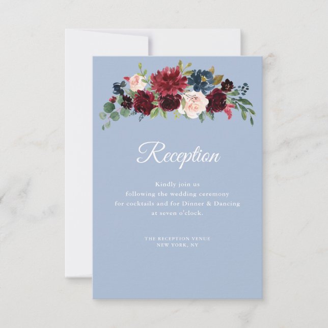 RSVP cartão de recepção de casamento azul empoeirado (Frente)