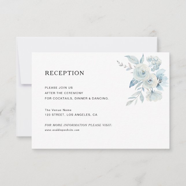RSVP cartão de recepção de casamento floral azul elegan (Frente)