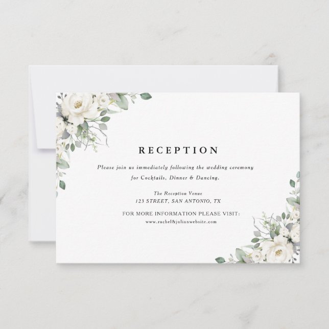 RSVP cartão de recepção de casamento floral branco (Frente)