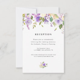 RSVP cartão de recepção de casamento floral púrpura e p